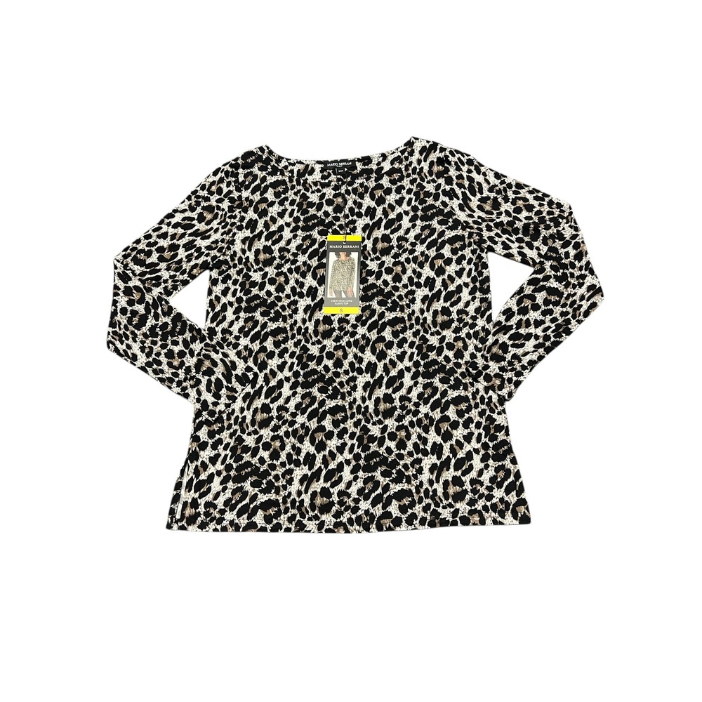 Mario Serrani Leopard Print Crew Neck Long Sleeve Top Women Size S - Picture 1 of 4